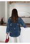 Women's Denim Jacket with Beaded Embroidery on the Front and Back Sleeves - 7