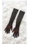 Long Fishnet Gloves embellished with black pearls for women—Evening, Prom, Party, and Nighttime Costume and Performance Gloves - 2