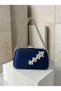 Navy Blue Satin Clutch Bag with Gemstones and Silver Accents, Chain Strap, for Women—Evening Wear, Weddings, and Engagements - 2
