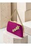 Fuchsia Pink Stone-Embellished Satin Clutch Bag with Gold Accents and Chain Strap for Women—Evening Wear, Weddings, and Engagements - 2