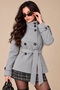 Women's Gray Mock Neck Short Melton Coat with Belt, Buttons, and Lining—Winter Jacket