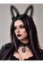 Black Cat-Eared Crown with Ribbon and Tulle Detail—Gothic Anime Cosplay Hair Accessory for Women, Teen Girls, and Children