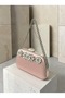 Powder Pink Satin Clutch Bag with Stone-Embellished Design and Silver Accents, Chain Strap, for Women—Evening Wear, Weddings, and Engagements - 3
