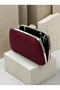 Burgundy Stone-Embellished Satin Clutch Bag with Silver Accents and Chain Strap for Women—Wedding and Engagement - 6