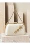 Ecru Satin Clutch Bag with Stone-Embellished Design and Gold Chain Straps for Women—Perfect for Weddings and Engagement Parties - 3