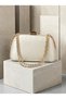 Ecru Satin Clutch Bag with Stone-Embellished Design and Gold Chain Straps for Women—Perfect for Weddings and Engagement Parties - 6