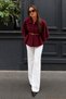 Women's Spanish-Sleeve Belted Bell-Sleeve Burgundy Coat - 2