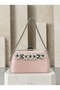Powder Pink Satin Clutch Bag with Stone-Embellished Design and Silver Accents, Chain Strap, for Women—Evening Wear, Weddings, and Engagements - 2