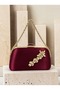 Women's Evening Clutch Bag with Burgundy Stone-Embellished Satin and Gold Accents, Chain Strap—Perfect for Weddings and Engagements - 3
