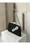 Women's Evening Clutch Bag with Black Stone Accents, Satin, and Chain-Accented Design—Perfect for Weddings and Engagements - 3