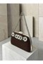 Women's Evening Clutch Bag with Brown Stone-Embellished Satin and Silver Accents, Chain Strap—Perfect for Weddings and Engagements - 3
