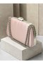 Powder Pink Satin Clutch Bag with Stone-Embellished Design and Silver Accents, Chain Strap, for Women—Evening Wear, Weddings, and Engagements - 4