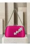 Fuchsia Pink Satin Clutch Bag with Gemstones and Silver Accents, Chain Strap, for Women—Evening Wear, Weddings, and Engagements - 3