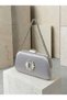 Women's Evening Clutch Bag with Gray Stone-Embellished Satin and Silver Accents, Chain Strap—Perfect for Weddings and Engagement Parties - 3