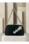 Women's Evening Clutch Bag with Black Stone Accents, Satin, and Chain-Accented Design—Perfect for Weddings and Engagements - 2