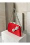 Women's Evening Clutch Bag with Red Stone, Satin, and Silver Accents, Chain Strap—Perfect for Weddings and Engagements - 2