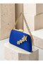 Cobalt Blue Stone Satin Clutch Bag with Gold Accents and Chain Strap for Women—Evening Wear, Weddings, and Engagements - 2