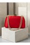 Women's Evening Clutch Bag with Red Stone, Satin, and Gold Accents, Chain Strap—Perfect for Weddings and Engagements - 3