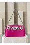 Fuchsia Pink Satin Clutch Bag with Gemstones and Silver Accents, Chain Strap, for Women—Evening Wear, Weddings, and Engagements - 3