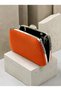 Women's Evening Clutch Bag with Orange Stones, Satin, and Silver Accents, Chain Strap—Perfect for Weddings and Engagements - 6