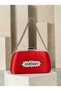 Women's Evening Clutch Bag with Red Stone, Satin, and Silver Accents, Chain Strap—Perfect for Weddings and Engagements - 3