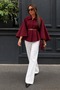 Women's Spanish-Sleeve Belted Bell-Sleeve Burgundy Coat - 3