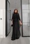 Satin Evening Gown with a Black Tulle Cape