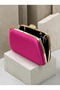 Fuchsia Pink Stone-Embellished Satin Clutch Bag with Gold Accents and Chain Strap for Women—Evening Wear, Weddings, and Engagements - 6