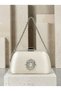 Ecru Satin Clutch Bag with Stone-Embellished Design and Silver Accents, Chain Strap, for Women—Evening Wear, Weddings, and Engagements - 3