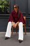 Women's Spanish-Sleeve Belted Bell-Sleeve Burgundy Coat - 4