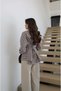 Taupe Color Drawstring Waist Checkered Shirt with Lace - 4