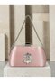 Powder Pink Satin Clutch Bag with Stone-Embellished Design and Silver Accents, Chain Strap, for Women—Evening Wear, Weddings, and Engagements - 2
