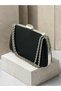 Women's Evening Clutch Bag with Black Stone Accents, Satin, and Chain-Accented Design—Perfect for Weddings and Engagements - 4