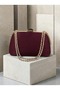 Women's Evening Clutch Bag with Burgundy Stone-Embellished Satin and Gold Accents, Chain Strap—Perfect for Weddings and Engagements - 4