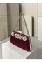 Burgundy Stone-Embellished Satin Clutch Bag with Silver Accents and Chain Strap for Women—Wedding and Engagement - 2