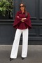 Women's Spanish-Sleeve Belted Bell-Sleeve Burgundy Coat - 5