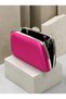 Fuchsia Pink Satin Clutch Bag with Gemstones and Silver Accents, Chain Strap, for Women—Evening Wear, Weddings, and Engagements - 6