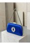 Cobalt Blue Stone Satin Silver-Chain-Accented Women's Evening Clutch Bag for Weddings and Engagements - 3