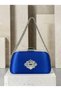 Cobalt Blue Stone Satin Silver-Chain-Accented Women's Evening Clutch Bag for Weddings and Engagements - 3
