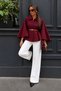 Women's Spanish-Sleeve Belted Bell-Sleeve Burgundy Coat - 6