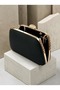 Women's Evening Clutch Bag with Black Stone, Satin, and Gold Accents, Chain-Accented Design with Chain Strap—Perfect for Weddings and Engagements - 6