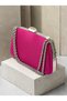 Fuchsia Pink Satin Clutch Bag with Gemstones and Silver Accents, Chain Strap, for Women—Evening Wear, Weddings, and Engagements - 5