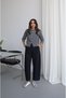 Navy Wool Blend Barrel Pants with Piped Trim
