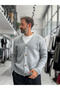 Gray V-Neck Button-Down Knit Sweatshirt MRK-2606