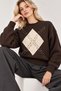 Women's Soft Knit Sweater with Brown Stone Embellishments and a Patterned Crew Neck - 2
