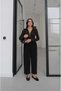 Black Ribbed Straight-Leg Pants