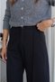 Navy Wool Blend Barrel Pants with Piped Trim - 5