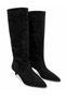Women's Black Suede Pointed Toe Slim Short-Heeled Knee-Length Boots by Derlis