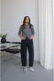 Navy Wool Blend Barrel Pants with Piped Trim - 3