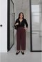 Plum-Colored Ribbed Straight-Leg Pants